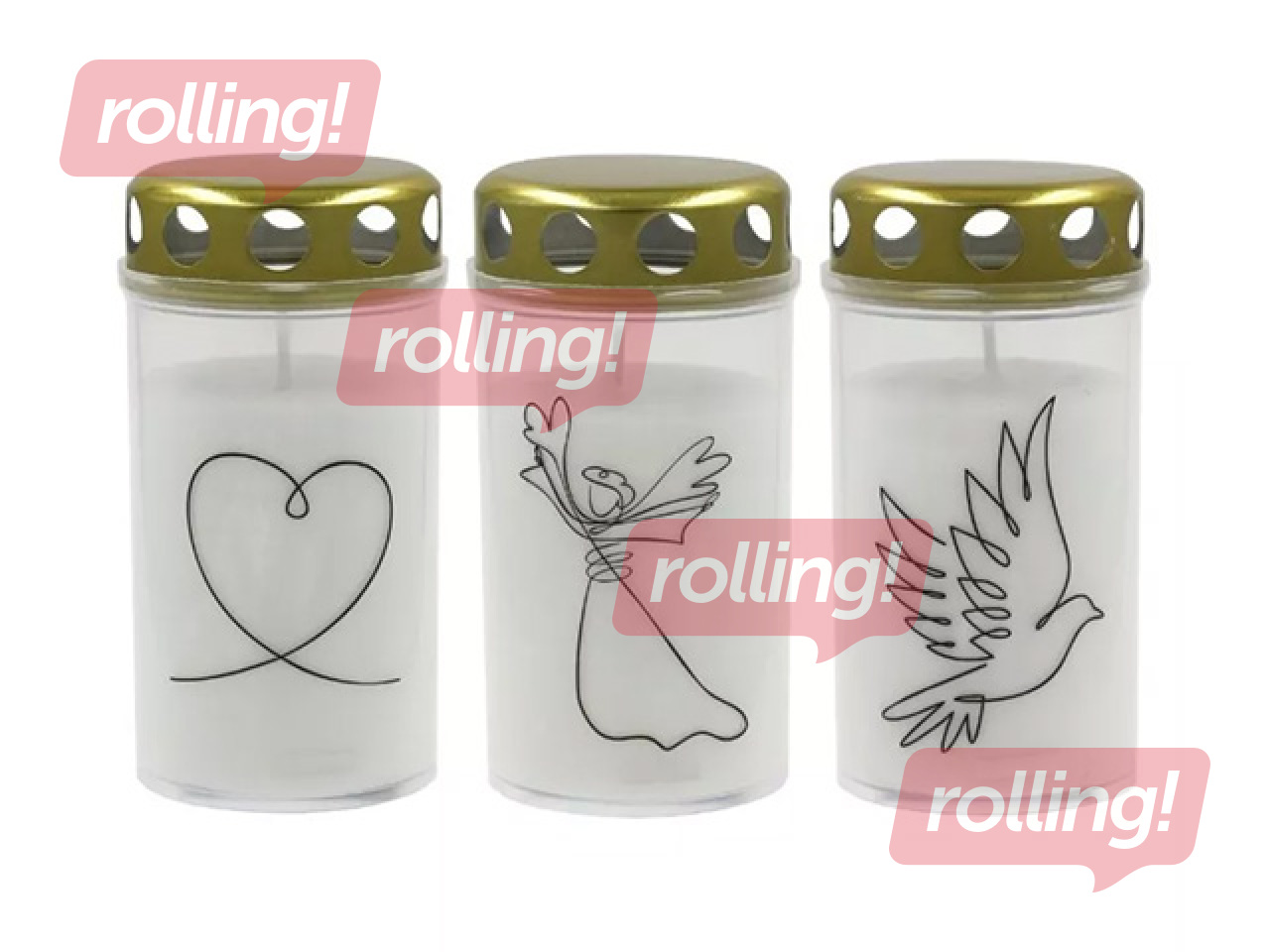 Svece Candela ar vāciņu, dažāda apdruka, balta