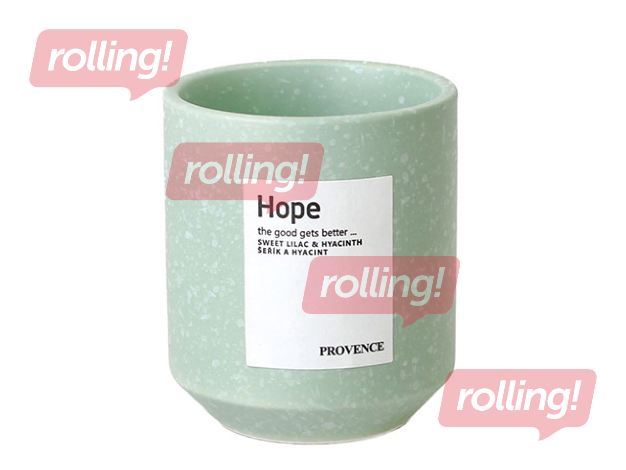 Svece Provence Hope, keramikas glāzē, ceriņi un hiacinte, zaļa, Ø7×8cm