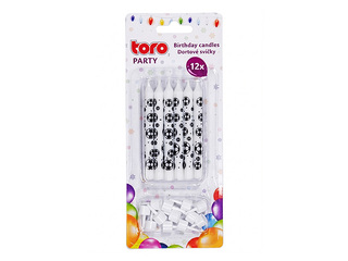 Jubilejas svecītes Futbols, ar turētāju, 8cm, 12 gab.