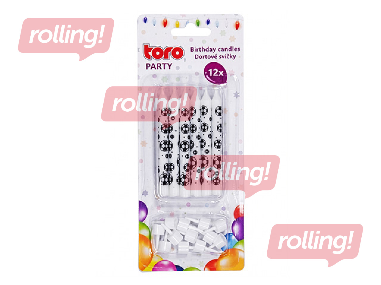 Jubilejas svecītes Futbols, ar turētāju, 8cm, 12 gab.