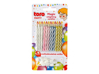 Birthday candles Magic, with holders, assorted colors, 6cm, 12pcs