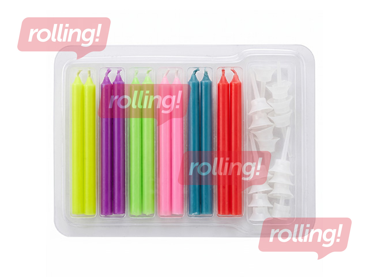 Jubilejas svecītes Toro Party, ar turētāju, deg ar krāsainu liesmu, dažādas krāsas, 6cm, 12 gab.