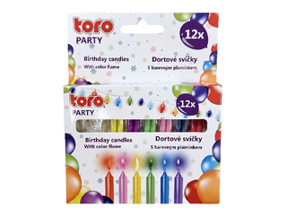 Свечи для торта Toro Party, с держателями, цветное пламя, разные цвета, 6см, 12шт