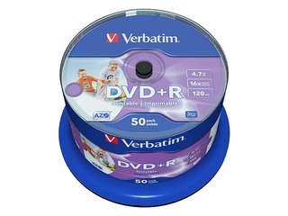 Verbatim DVD+R AZO 4.7GB 16x Wide Printable non ID, 50 Pack Spindle