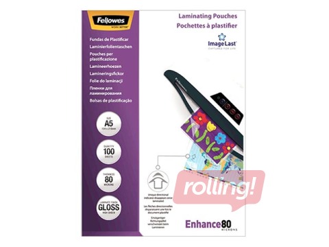 Laminating pouches Fellowes A5 80mic 100pcs
