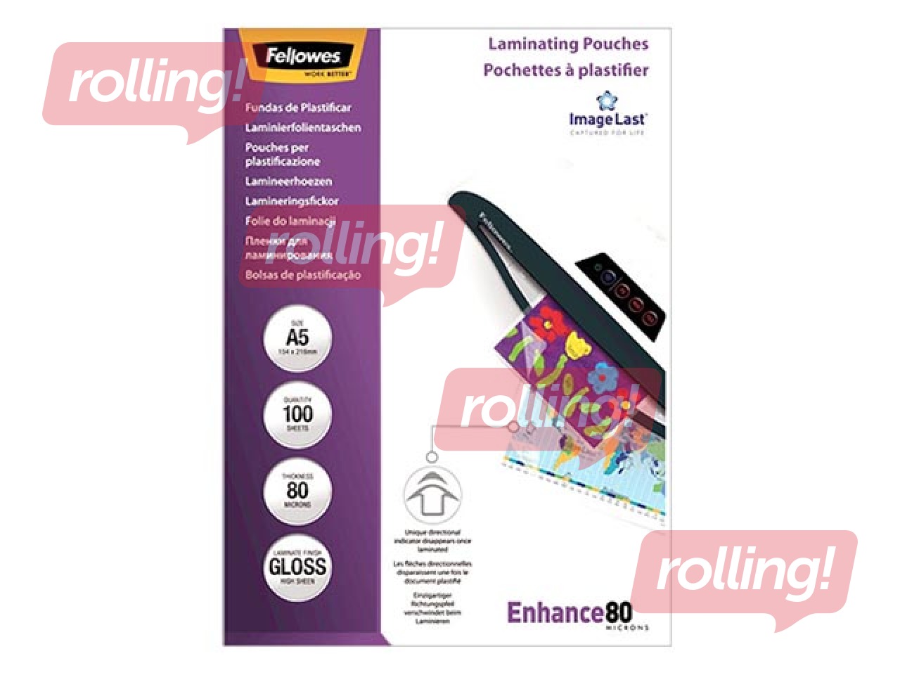Laminating pouches Fellowes A5 80mic 100pcs