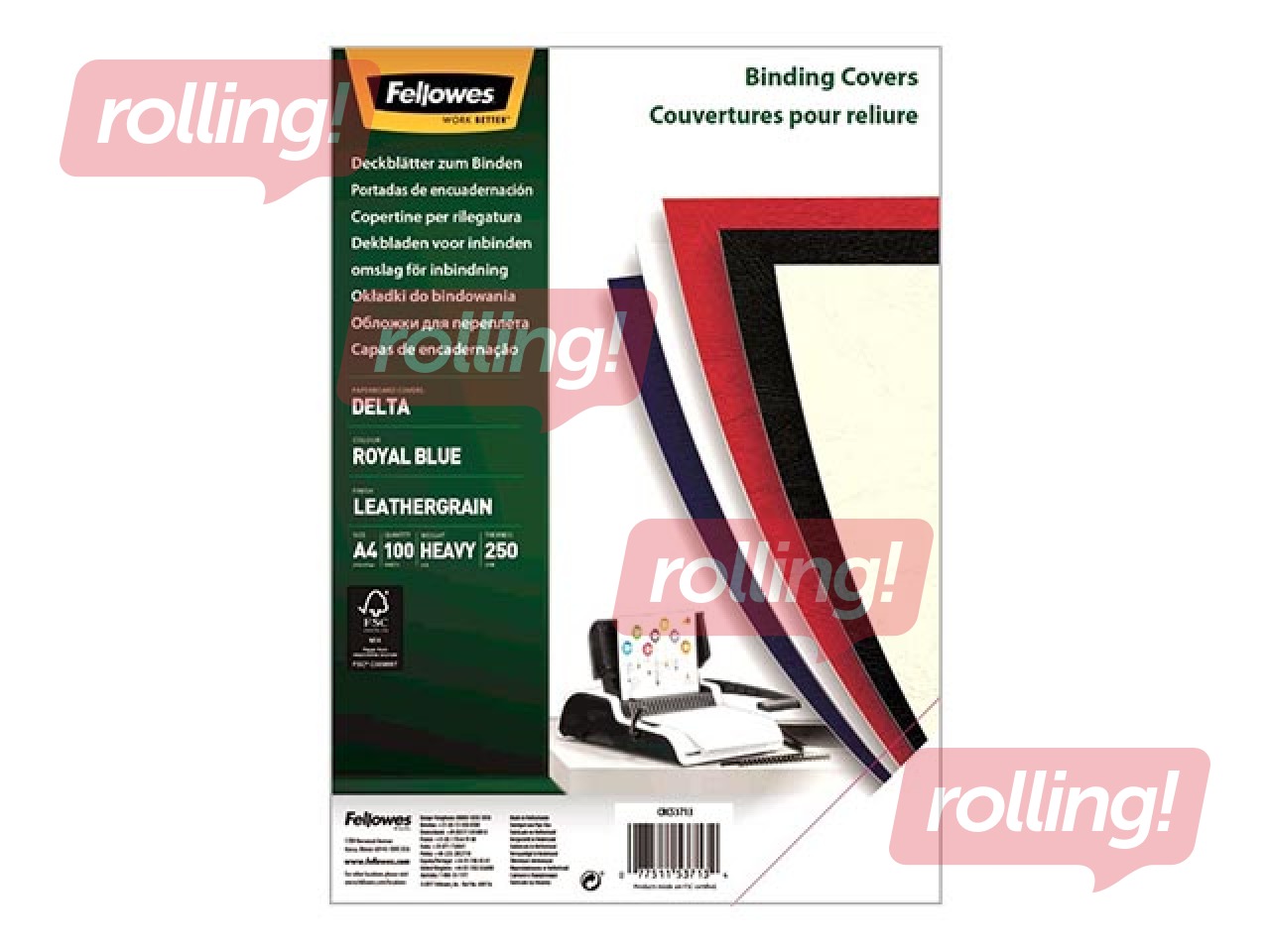 Iesiešanas aizmugures vāks Fellowes Delta 250g, ar makslīgas ādas fakturu, zili, 100 gab.