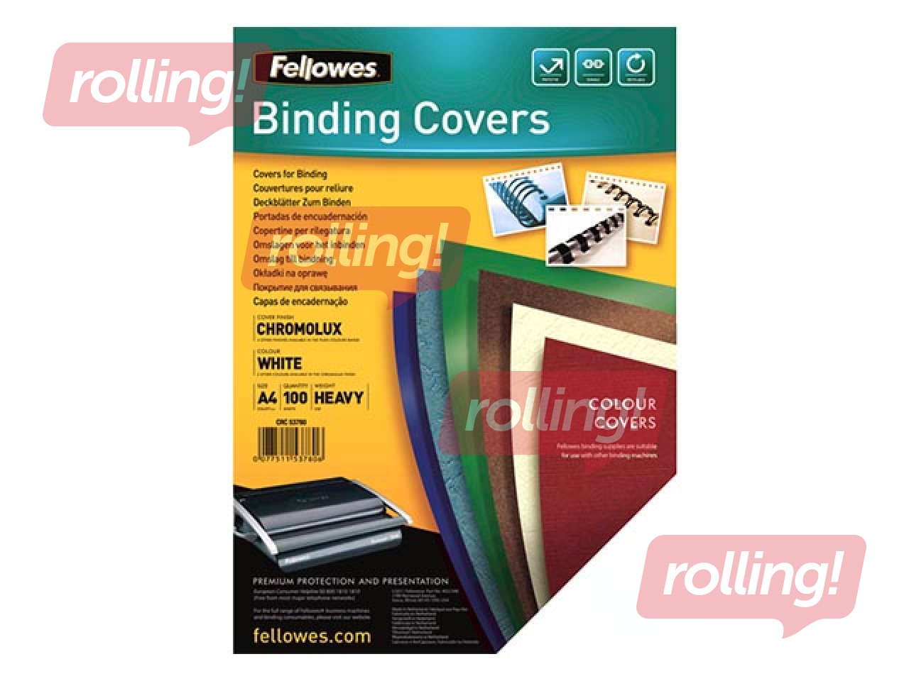 Задняя обложка для переплёта Fellowes Chromo, A4, белая, глянцевая, 100 шт.