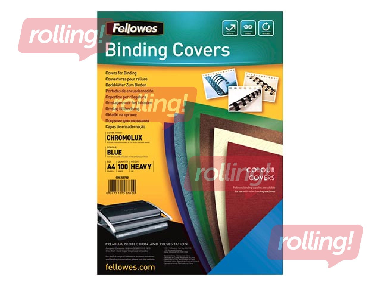 Back cover for binding FELLOWES Chromo, 250g/m2, A4, cardboard, blue, 100 pcs.