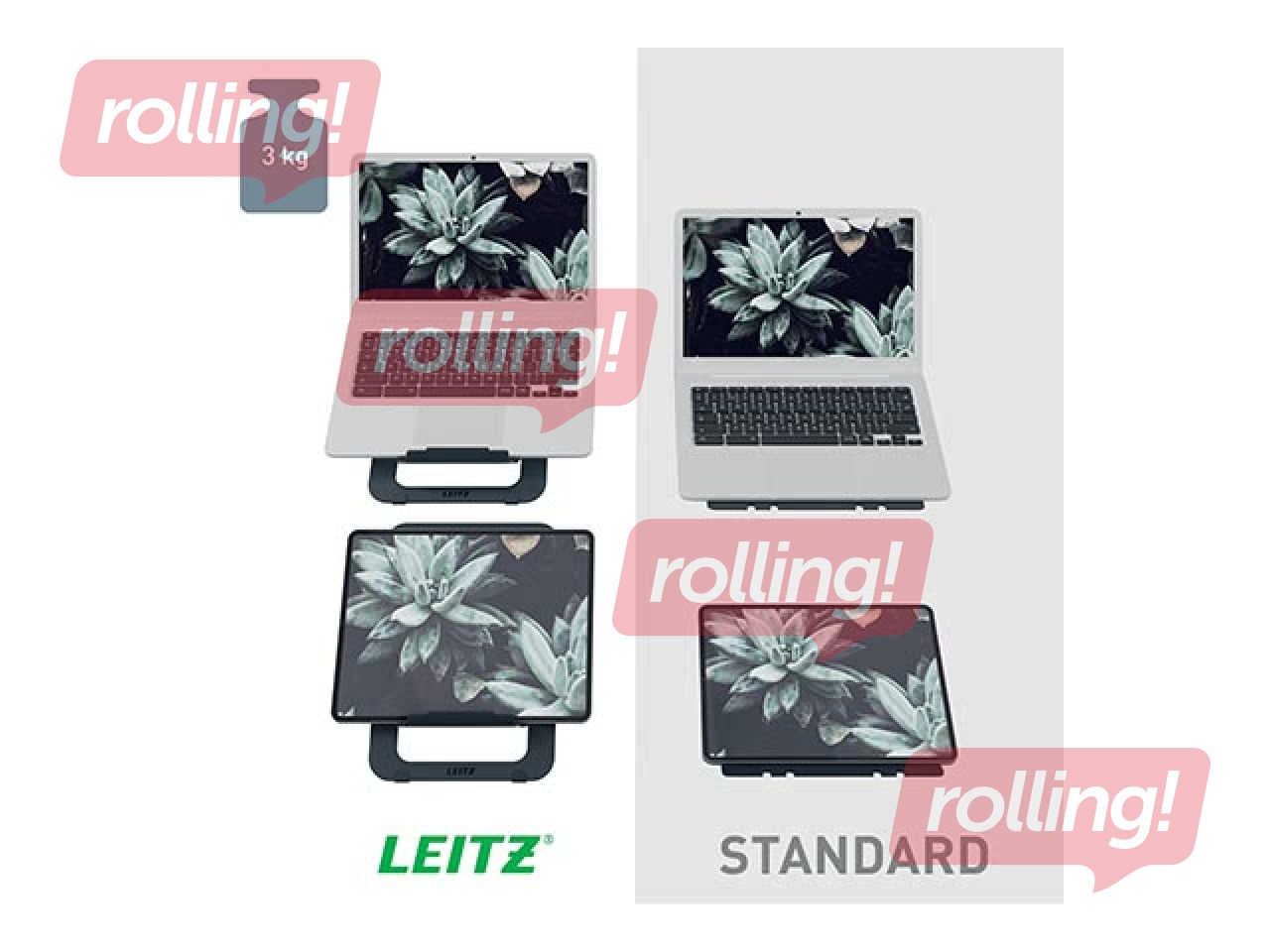 Paliktnis portatīvajam datoram Leitz Ergo, ultra-flat, alumīnija, regulējams