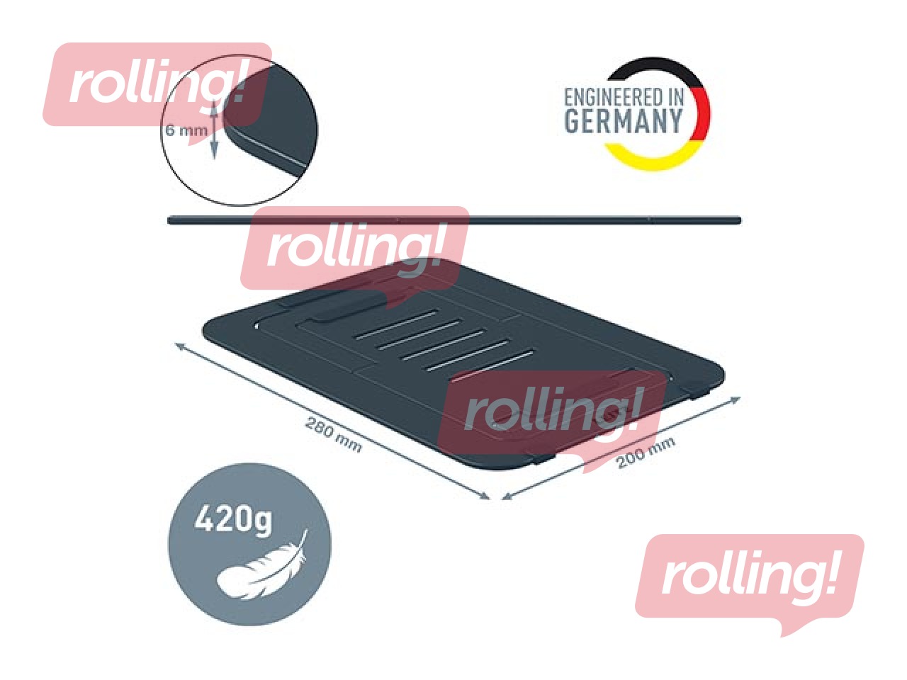 Paliktnis portatīvajam datoram Leitz Ergo, ultra-flat, alumīnija, regulējams