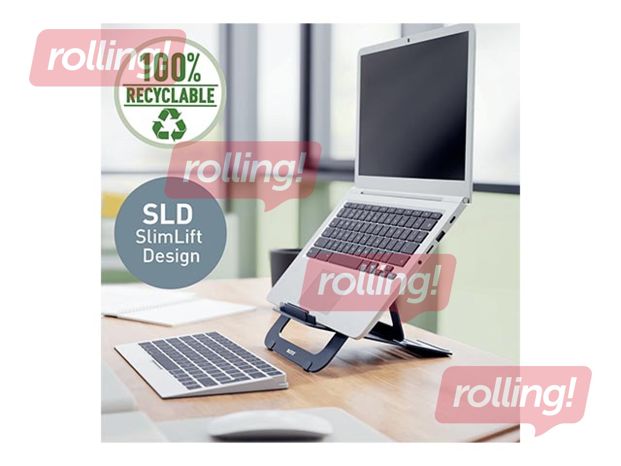 Paliktnis portatīvajam datoram Leitz Ergo, ultra-flat, alumīnija, regulējams