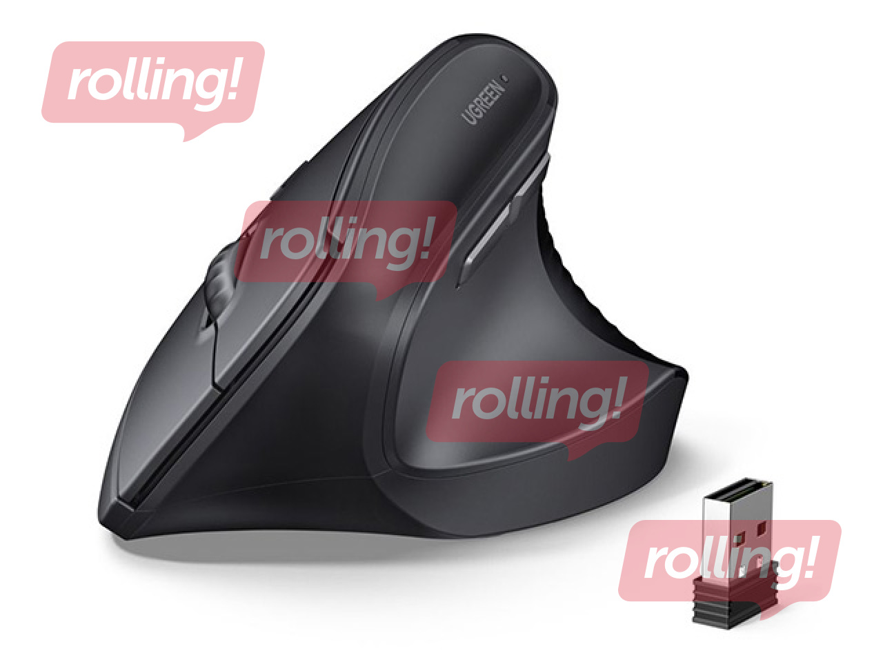 Bezvadu datorpele UGREEN vertikālā 2.4 GHz/Bluetooth 5.4, melna