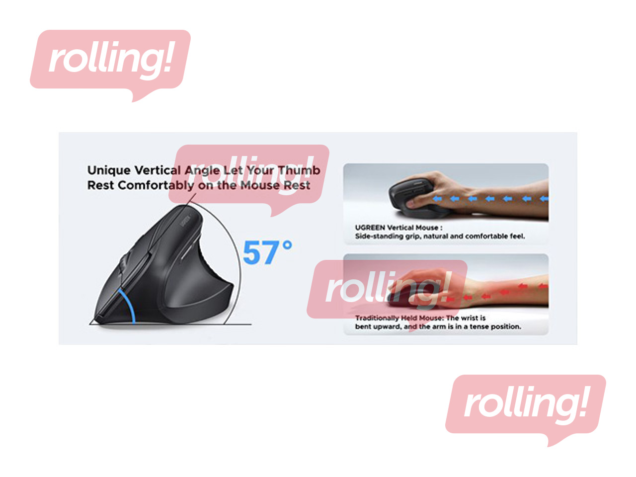 UGREEN Wireless Vertical Mouse, 2.4 GHz/Bluetooth 5.4, Black