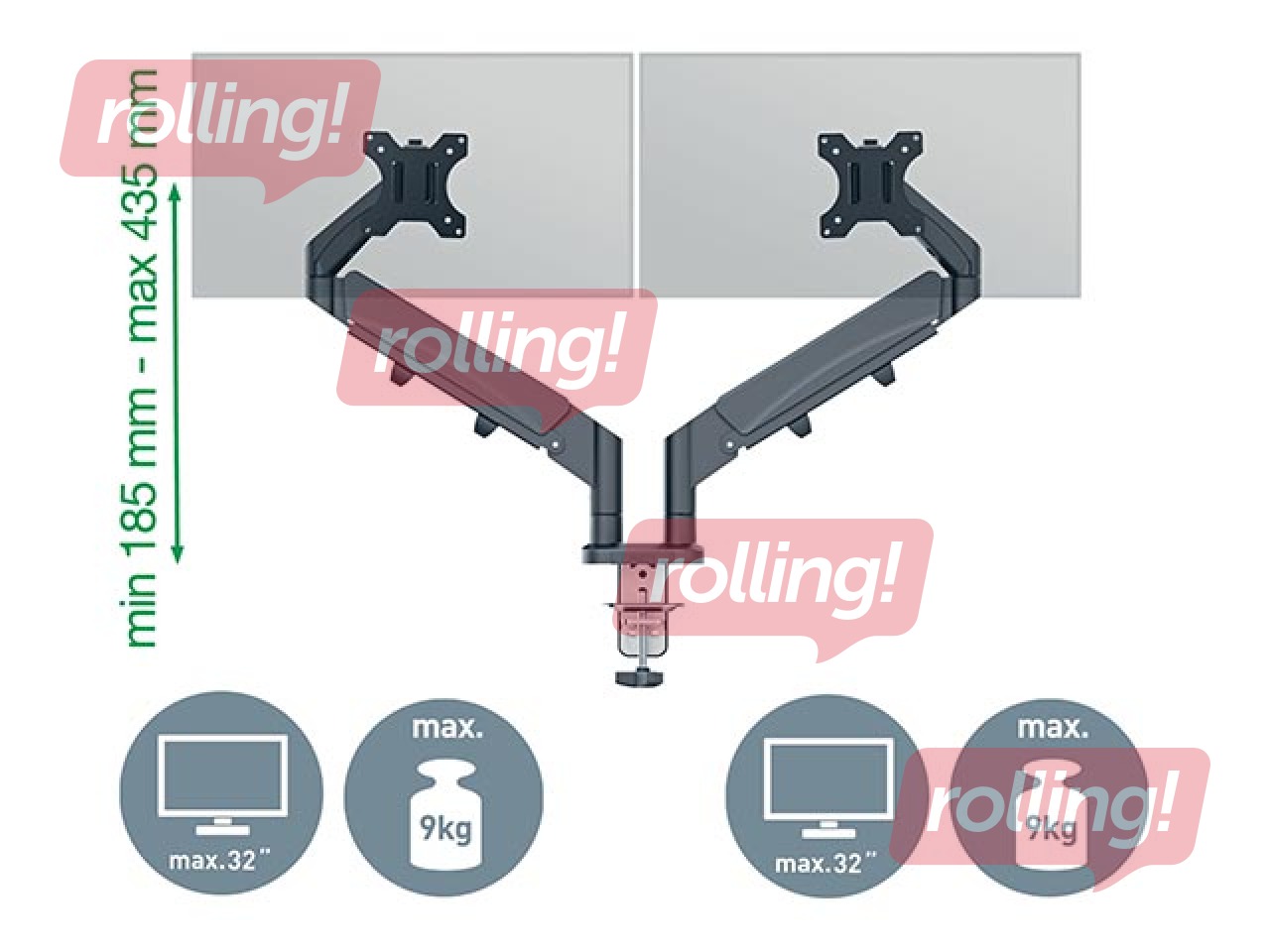 Крепление для монитора Leitz Ergo, стойка для двух мониторов, темно-серая