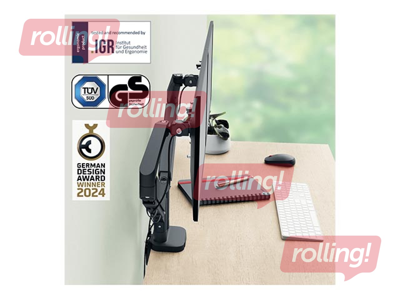 Monitoru stirpinājums Leitz Ergo, divu monitoru statīvs, tumši pelēks