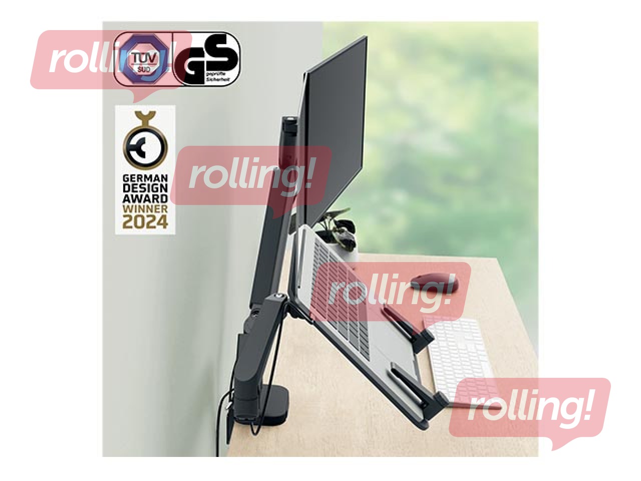 Portatīvā datora un monitora stiprinājums Leitz Ergo, tumši pelēks