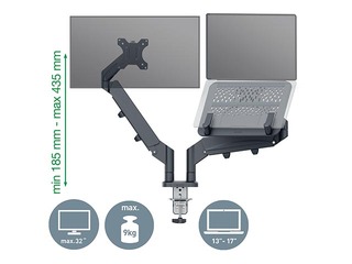 Portatīvā datora un monitora stiprinājums Leitz Ergo, tumši pelēks