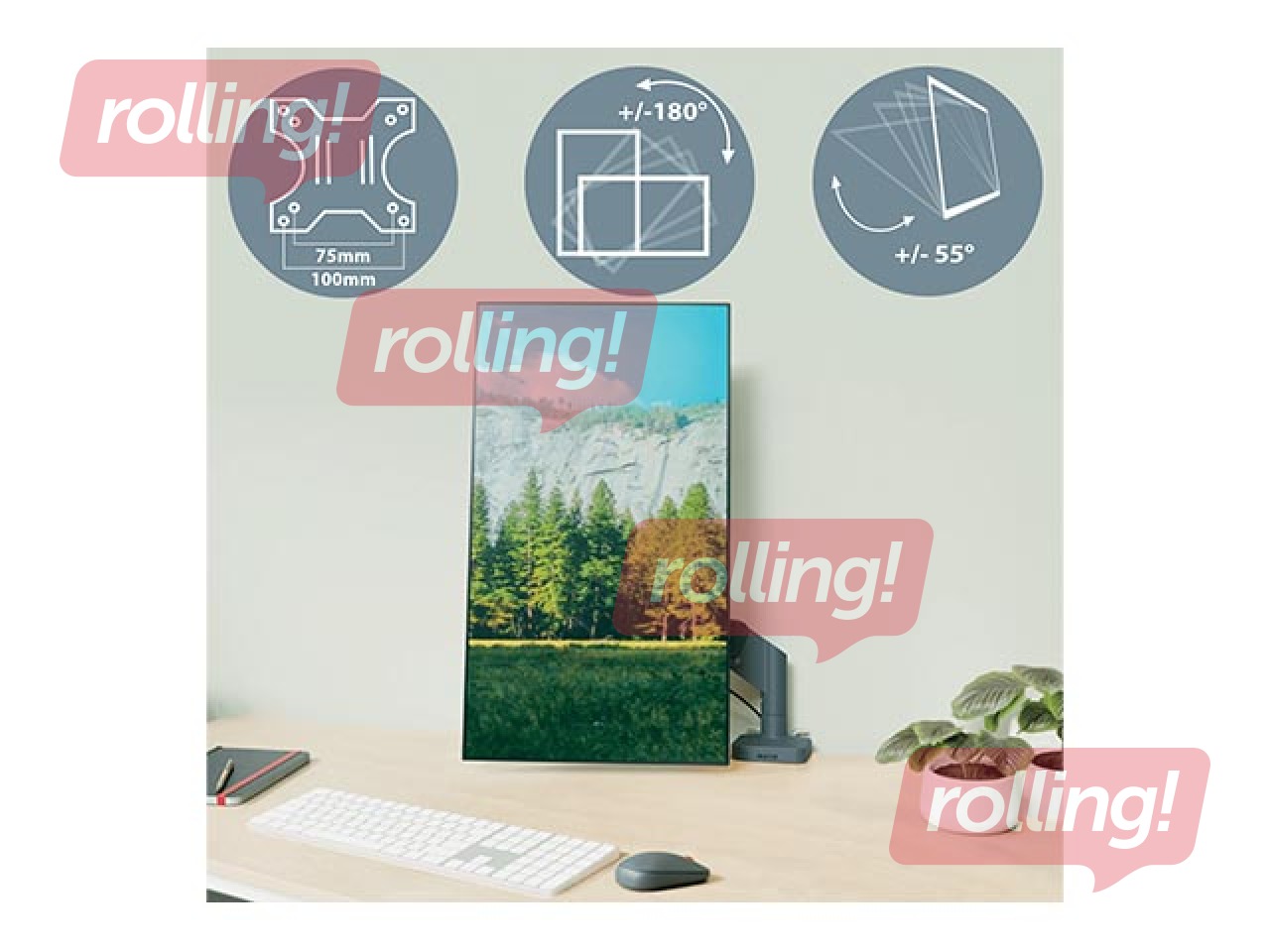 Portatīvā datora un monitora stiprinājums Leitz Ergo, tumši pelēks