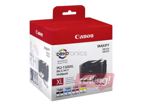 Tintes kasešu komplekts Canon PGI-1500XL (Melna, Ciānzila, Fuksīna sarkana, Dzeltena) (1200 pgs)