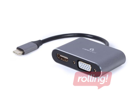 Adapteris Gembird USB Type-C to HDMI + VGA Display Adapter Space Grey