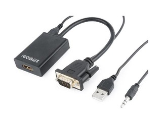 Adapteris Gembird VGA to HDMI adapter cable, 0.15 m, black