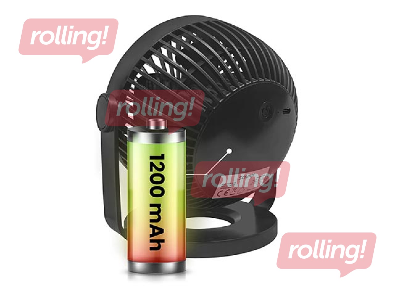 Galda ventilators ar akumulatoru Savio USB Desk Fan AD-01, Melns