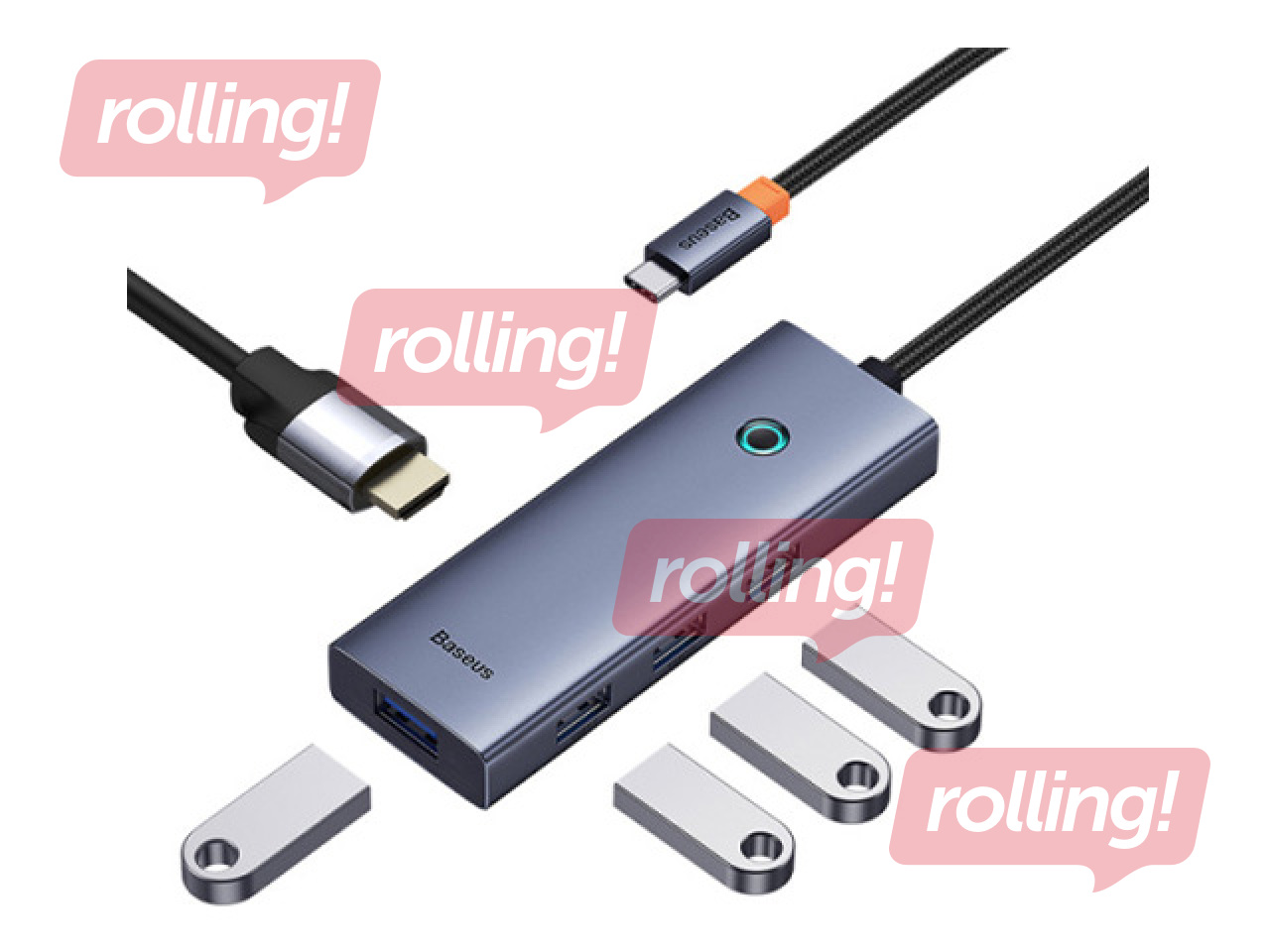 Daudzportu adapteris Baseus Type-C 5-in-1, 4x USB 3.0, 4K HDMI