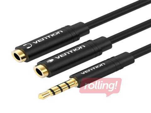 Adaptera kabelis Vention 3.5 mm (vīriešu) uz 2 x 3.5 mm (sieviešu) stereo sadalītājs 30 cm (melns)