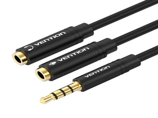 Adaptera kabelis Vention 3.5 mm (vīriešu) uz 2 x 3.5 mm (sieviešu) stereo sadalītājs 30 cm (melns)