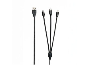 Savienotājvads BULLET 3in1 USB - (Type C, Lightning, Micro USB), 3A, 1m, melns