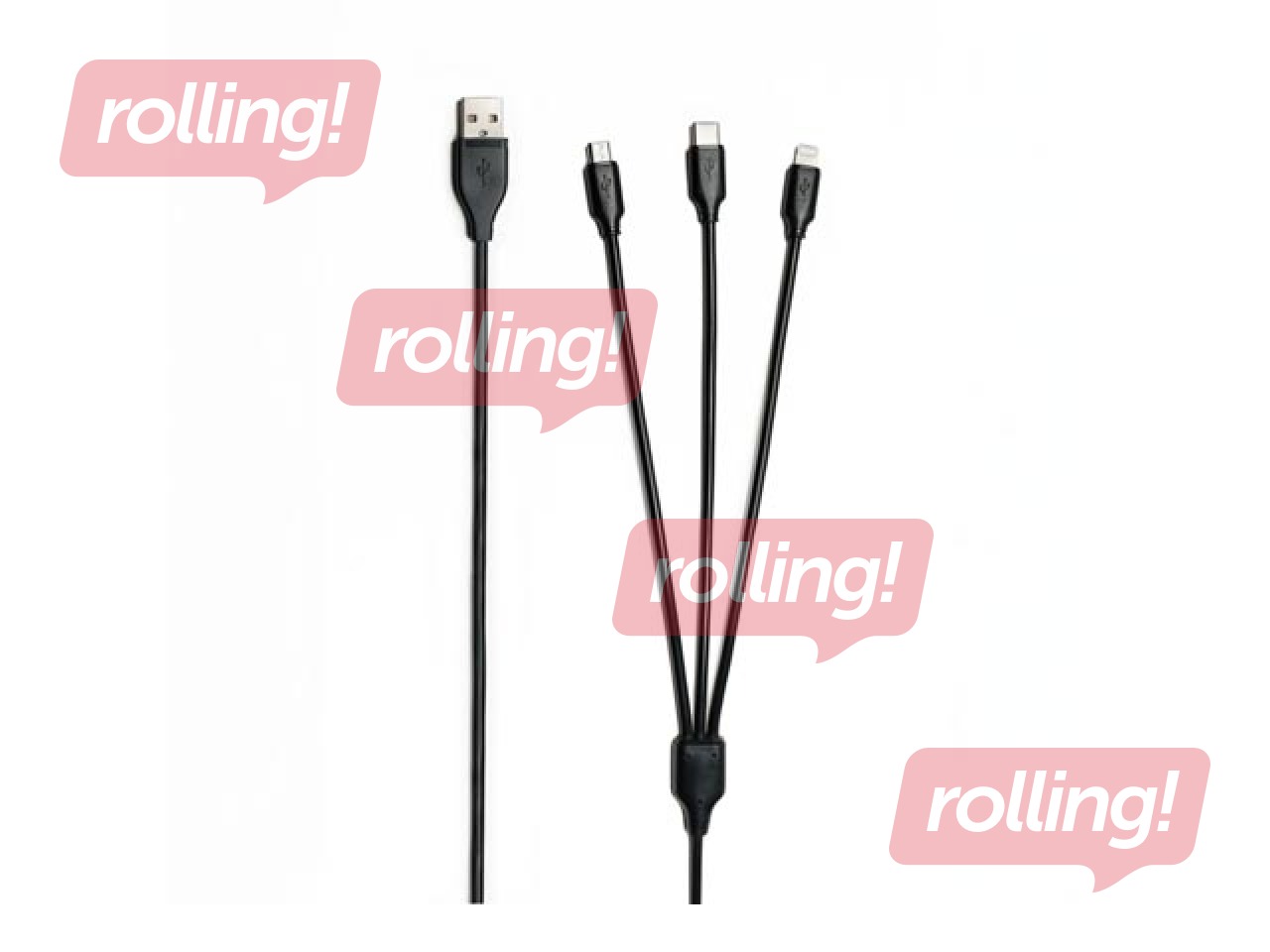 Savienotājvads BULLET 3in1 USB - (Type C, Lightning, Micro USB), 3A, 1m, melns