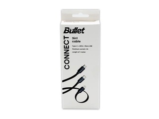 Savienotājvads BULLET 3in1 USB - (Type C, Lightning, Micro USB), 3A, 1m, melns