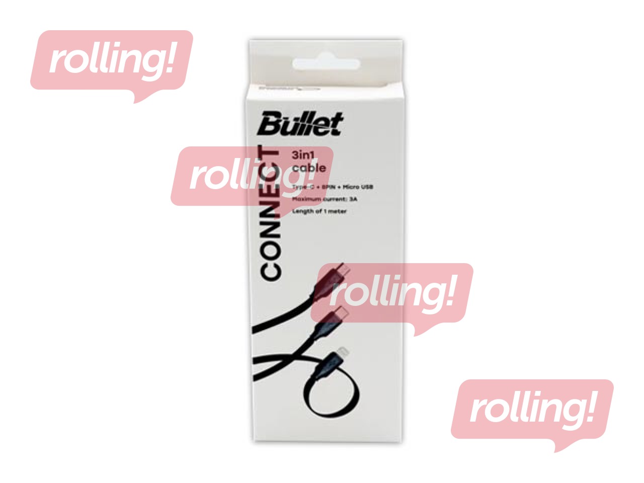 Savienotājvads BULLET 3in1 USB - (Type C, Lightning, Micro USB), 3A, 1m, melns
