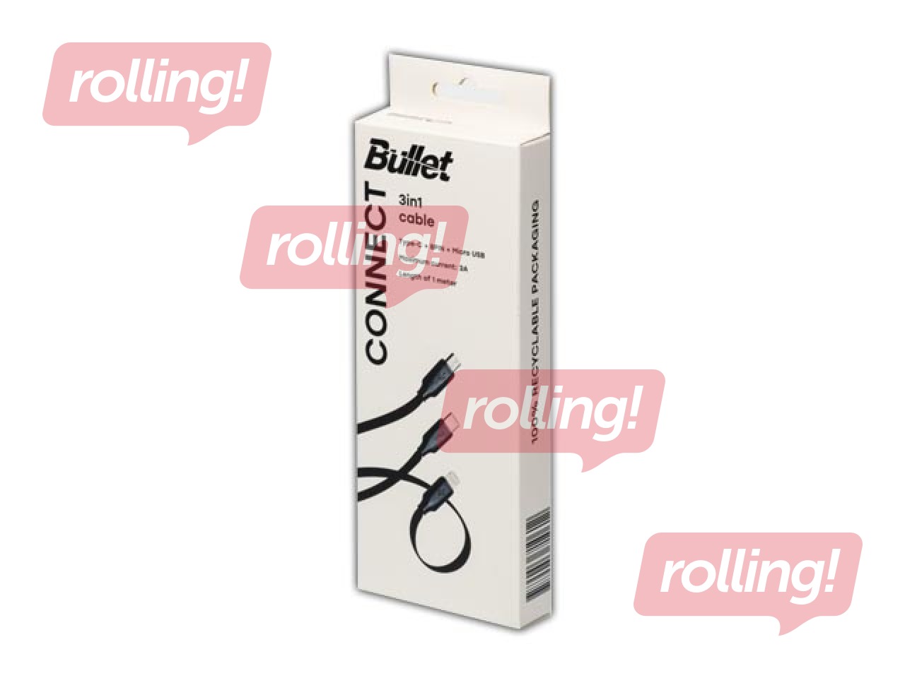 Ühendusjuhe BULLET 3in1 USB - (Type C, Lightning, Micro USB), 3A, 1m, must