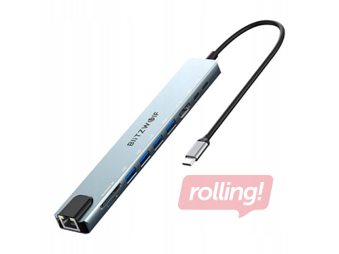 Daudzportu adapteris Blitzwolf, BW-TH5, 10in1, USB-C (silver)