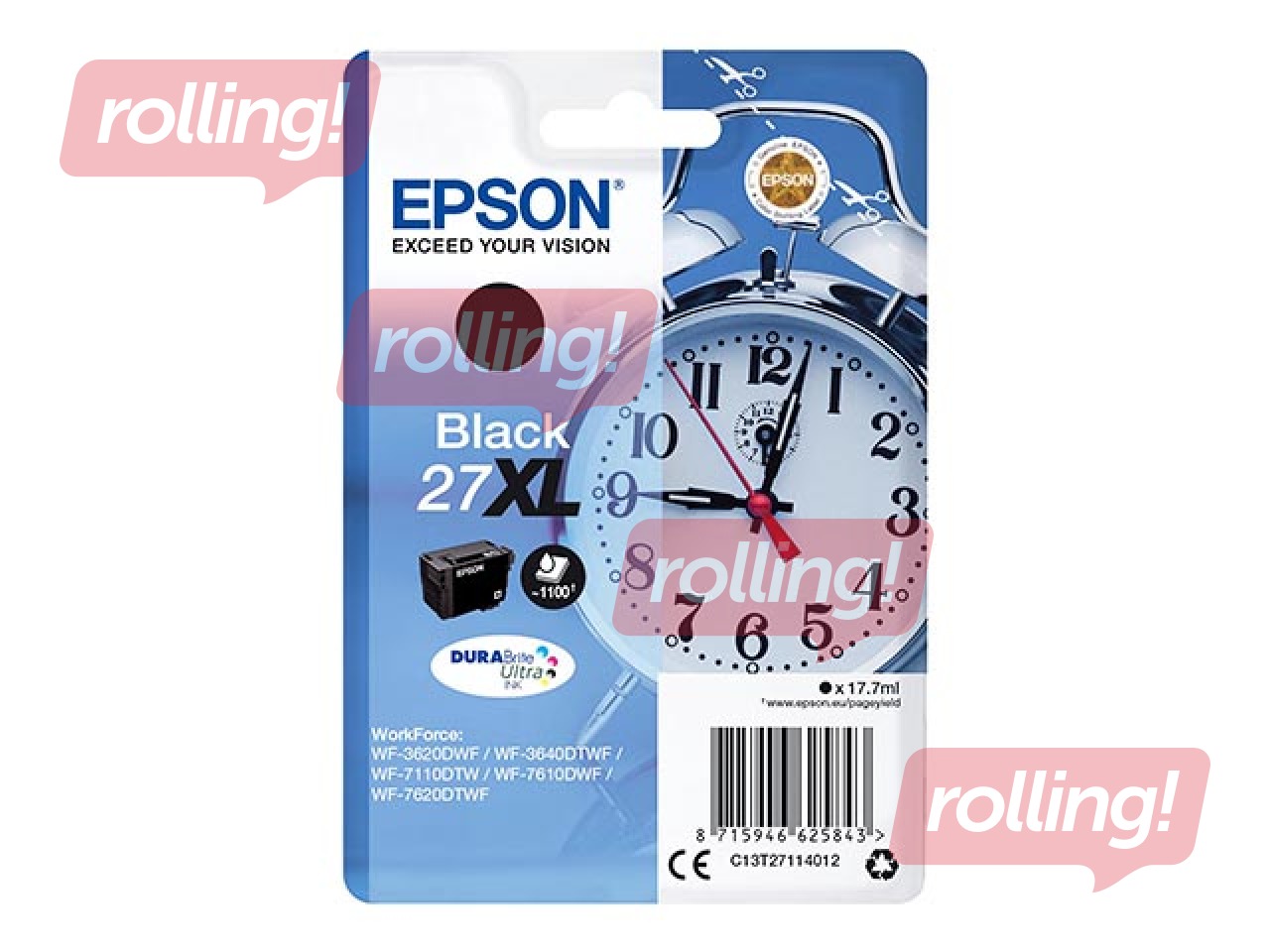 Tintes kasete Epson 27XL melna, WF-7110DTW, 17.7ml