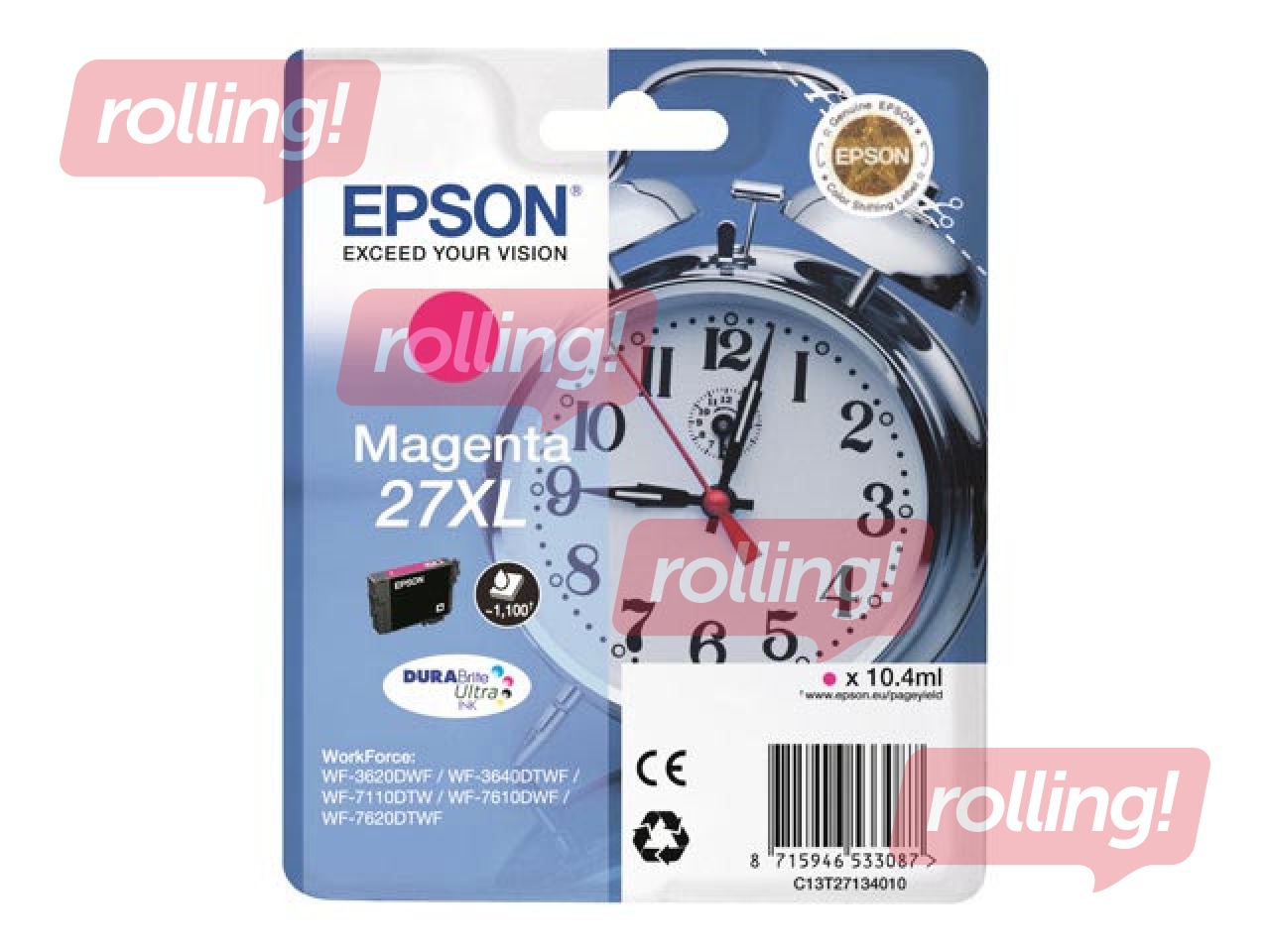 Tintes kasete Epson 27XL fuksīna sarkana, WF-7110DTW, 10.4ml