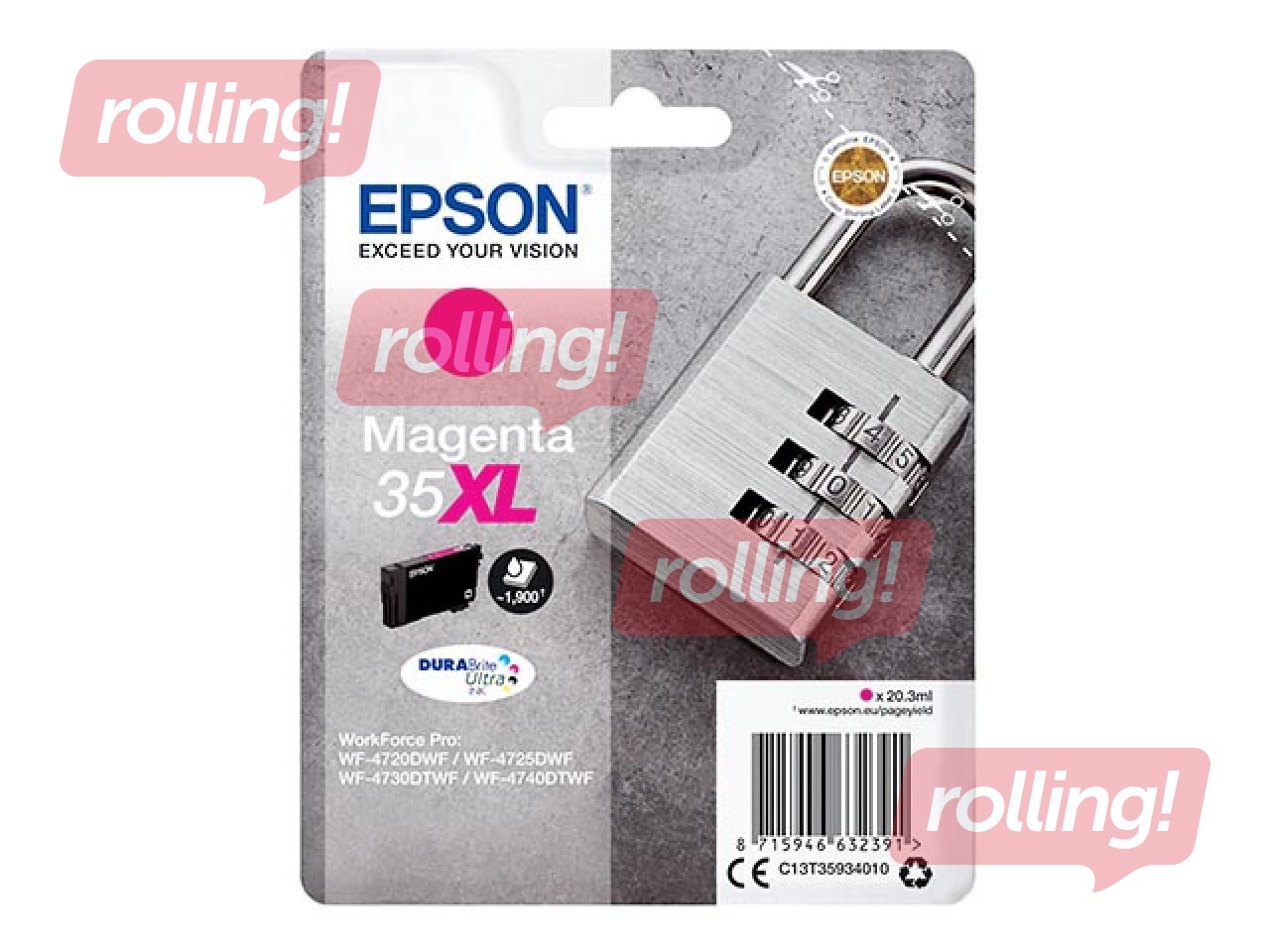 Tintes kasete Epson 35XL WorkForce Pro WF-4720, fuksīna sarkana (1900 lpp)