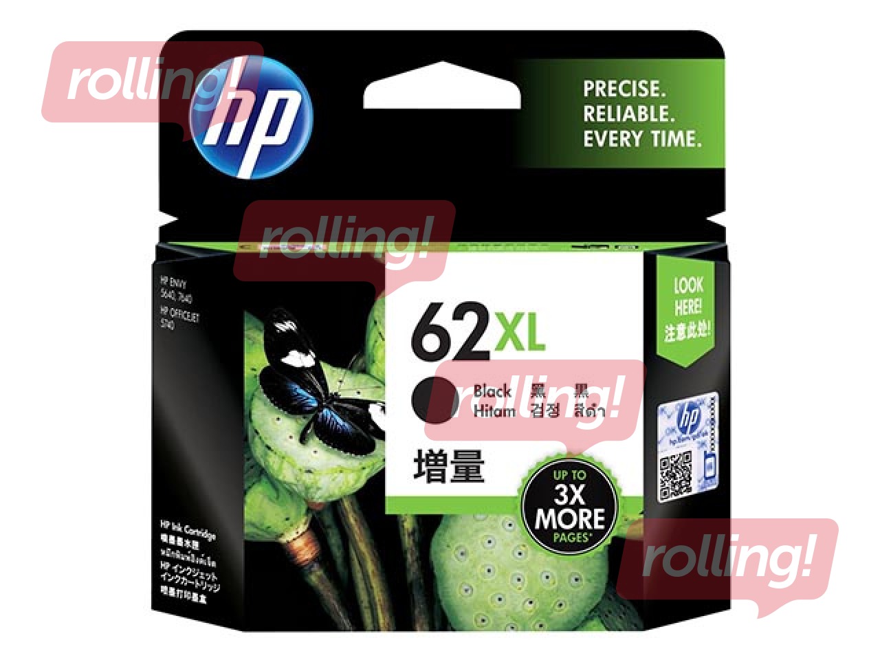 Tintes Kasete HP 62XL, Melna