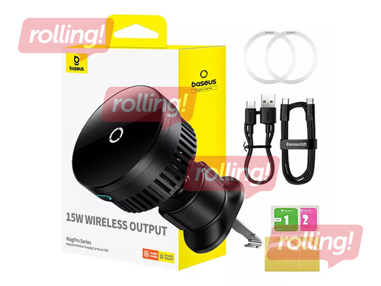Magnētiskais bezvadu lādētājs Baseus, MagPro, stiprinājums gaisa restei, 15W, melns
