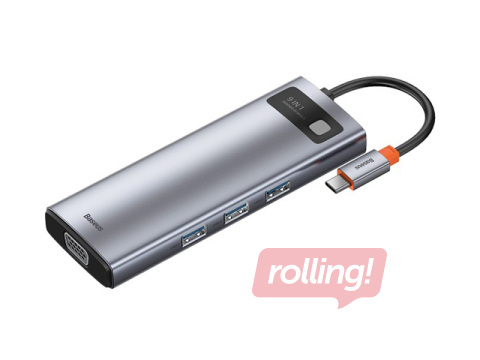 Daudzportu adapteris Baseus 9in1 Metal Gleam Series,USB-C to 3xUSB 3.0+HDMI+USB-C PD+Etherne