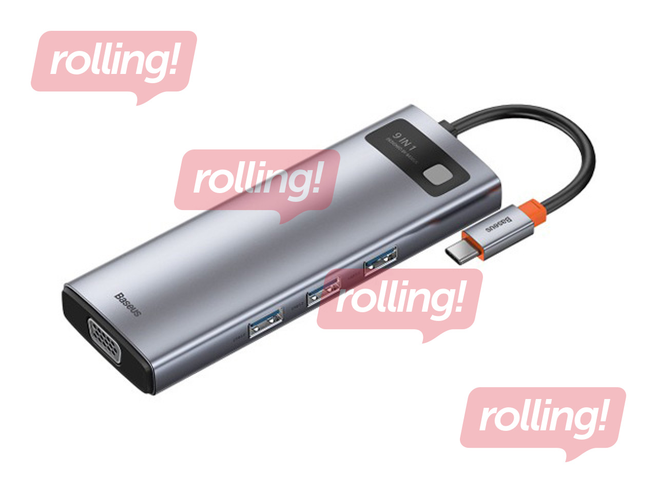 Mitme pordiga adapter Baseus 9in1 Metal Gleam Series,USB-C to 3xUSB 3.0+HDMI+USB-C PD+Etherne