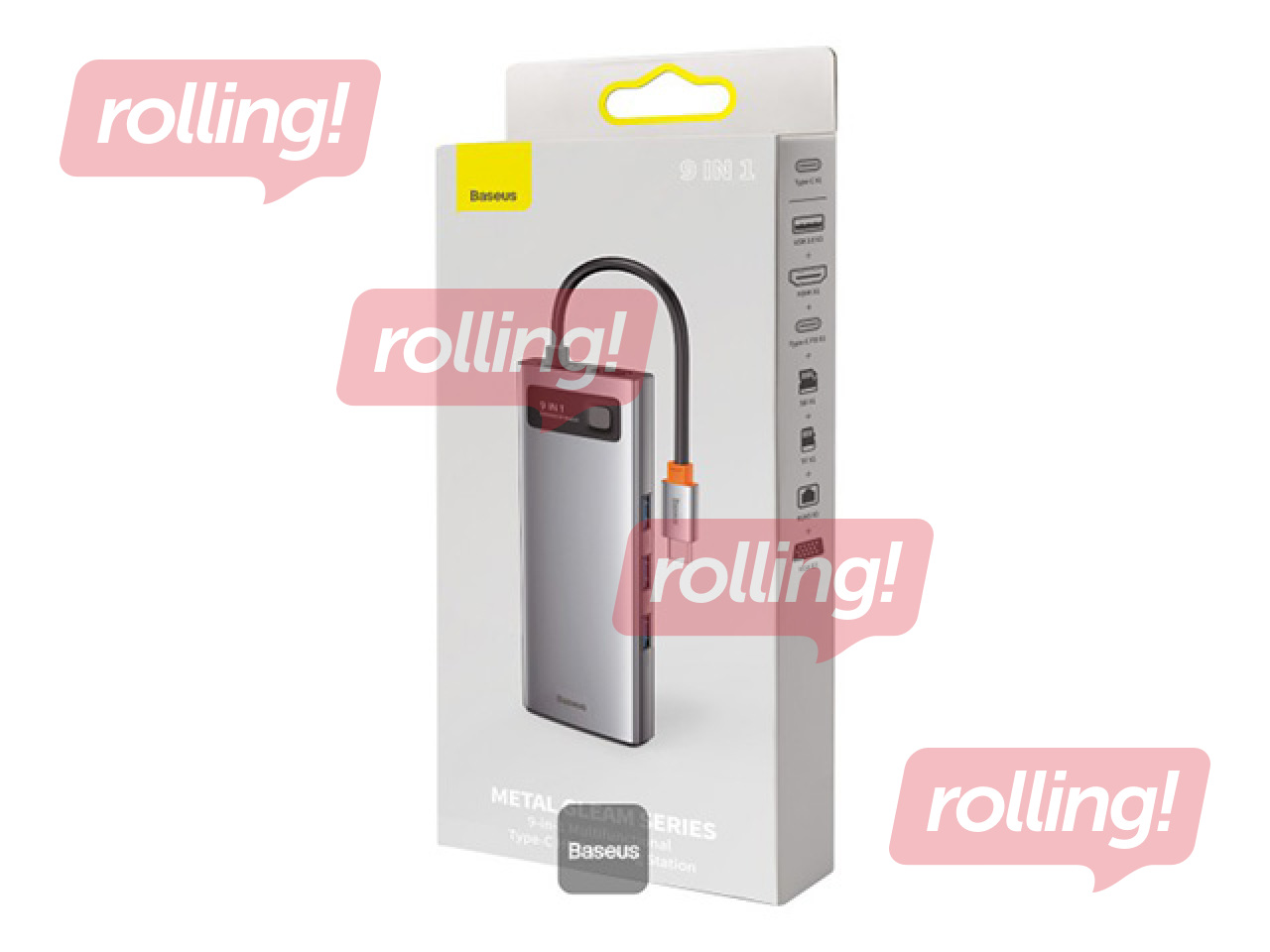 Mitme pordiga adapter Baseus 9in1 Metal Gleam Series,USB-C to 3xUSB 3.0+HDMI+USB-C PD+Etherne