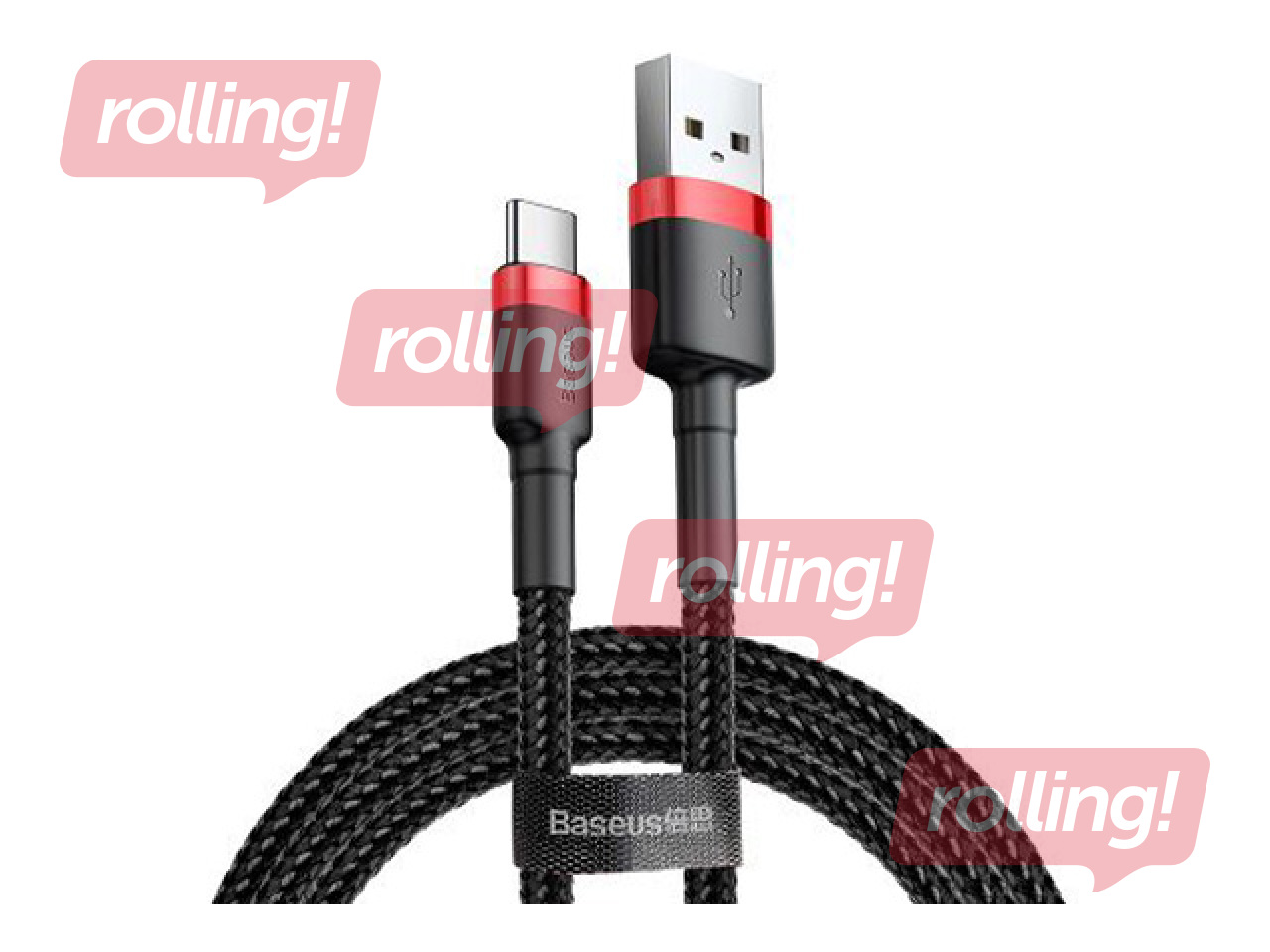 Savienotājvads Baseus Cafule USB 2.0 A - Type C Male QC 3.0 1m, melns un sarkans
