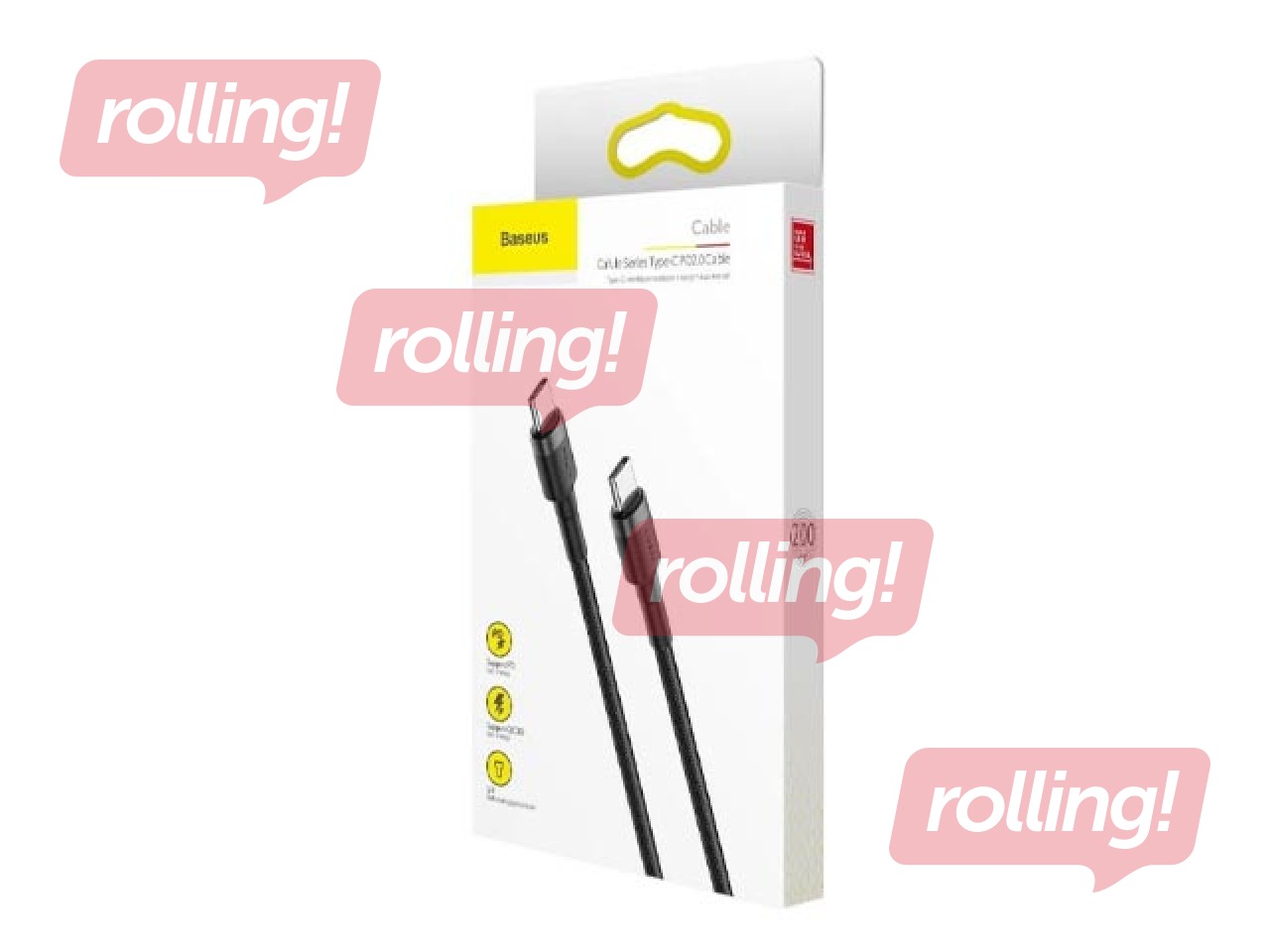 Savienotājvads Baseus Cafule Type C - Type C, 60W, 20v, 3A, 2m, melns un pelēks