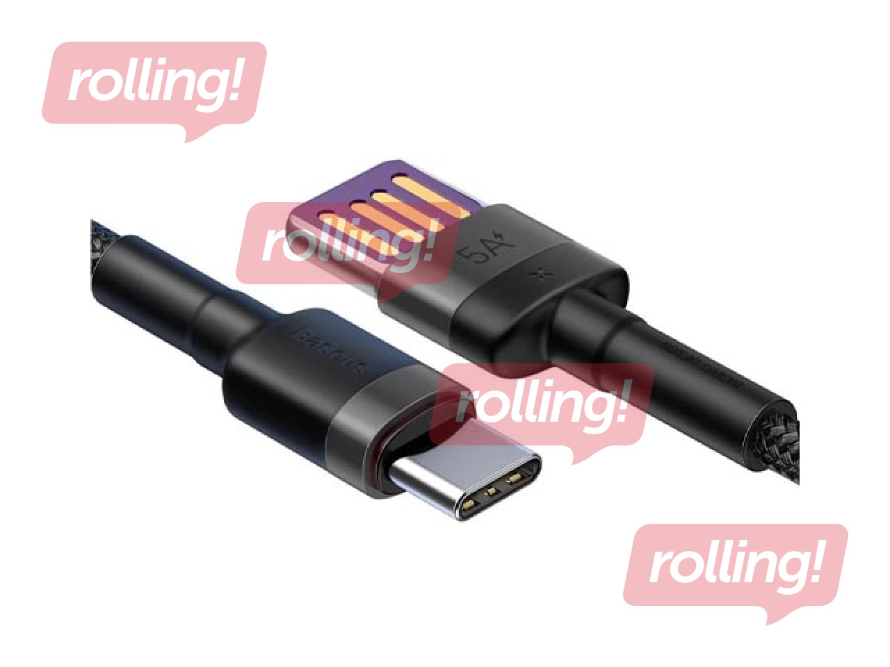 Savienotājvads Baseus Cafule USB - Type C, QC, 3.0, 5A, 1m, melns un pelēks