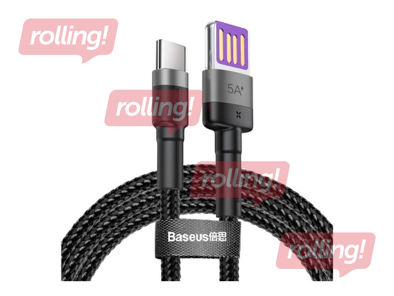 Соединительный провод Baseus Cafule USB - Type C, QC, 3.0, 5A, 1м, чёрный и серый