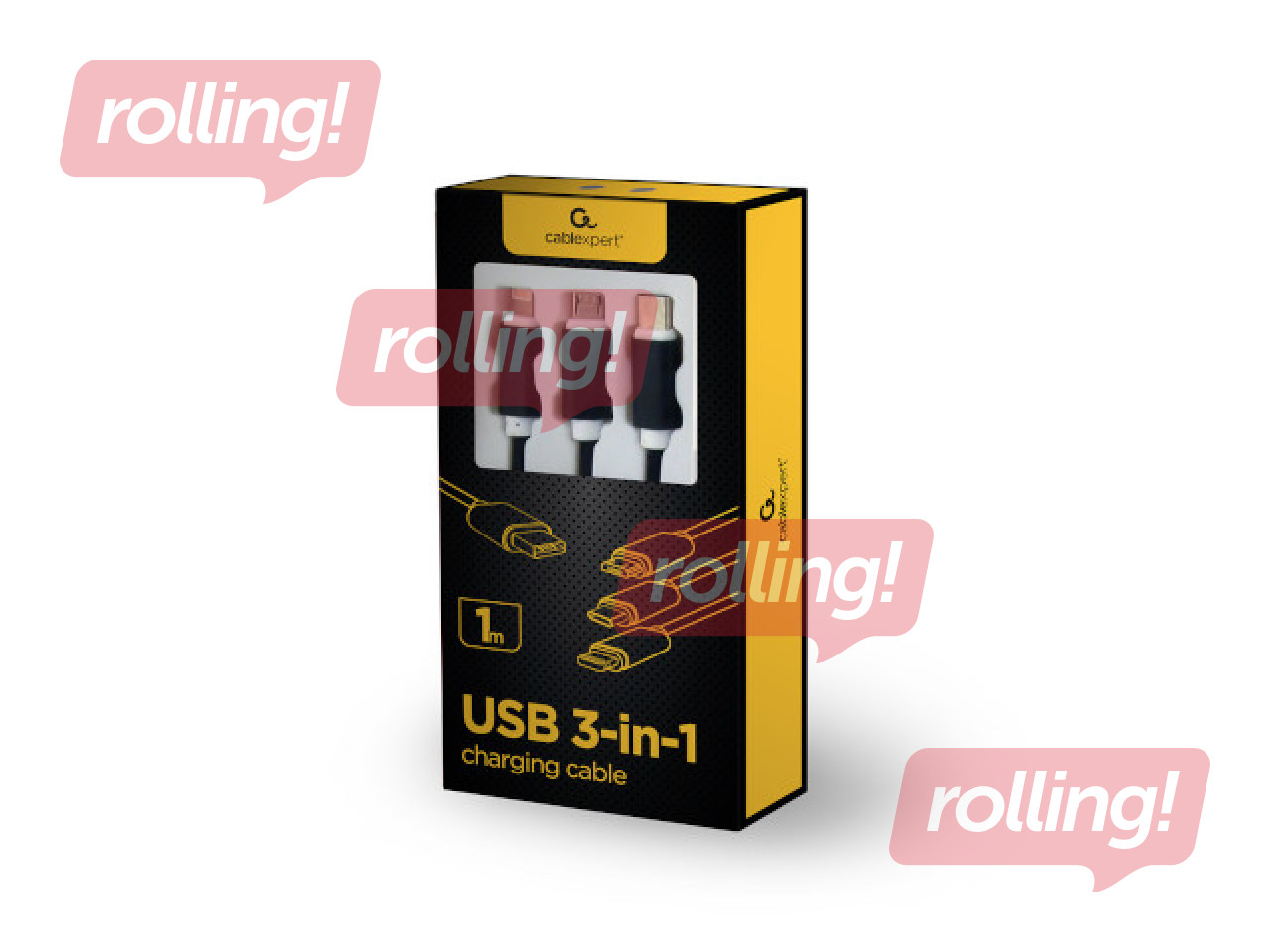 Connecting Cable CableExpert  3in1 USB - (Type C, Lightning, Micro USB), 1m, black