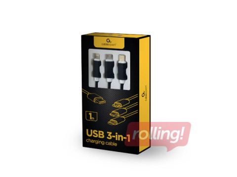 Savienotājvads CableExpert  3in1 USB - (Type C, Lightning, Micro USB), 1m, melns